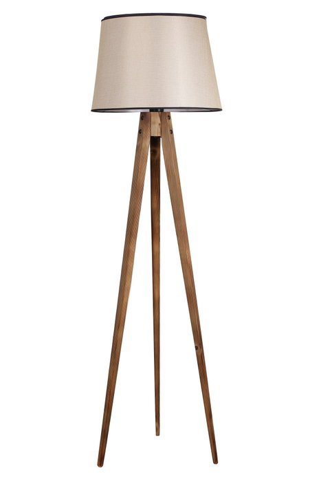 Opviq Lámpara de Pie de Madera con Pantalla de Tela Marrón